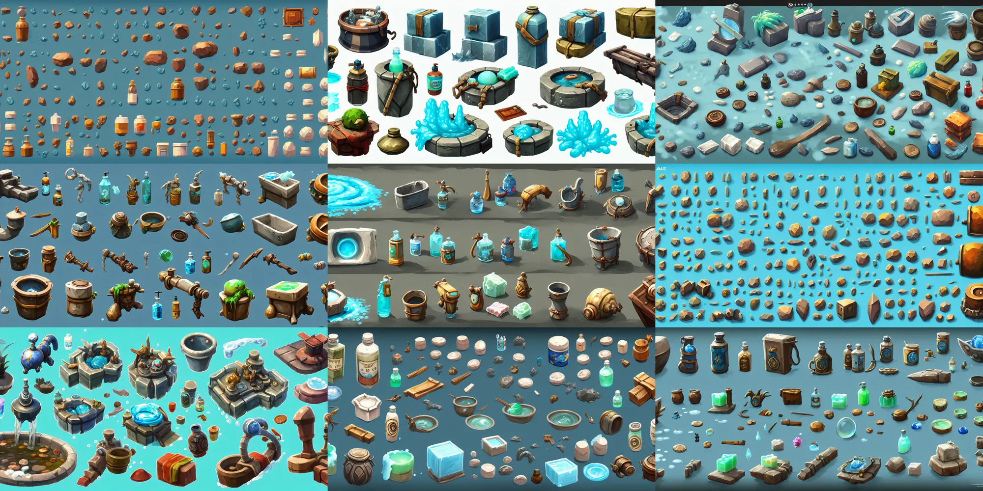 Prompt: game asset of bath full of water and soap, in gouache detailed paintings, props, stylized, 2 d sprites asset sheet, kitbash, arcane, prop rocks, overwatch, many color scheme, 8 k, close up, top down view