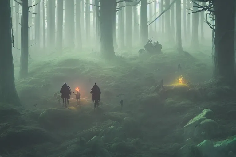 Image similar to Isometric dark forest with monsters, pastel colors, highly detailed, octane render, psychedelic, trending on artstation, by Greg Rutkowski