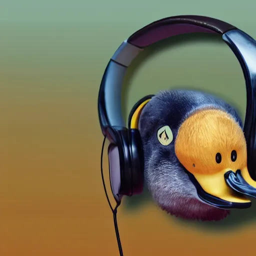 Image similar to a realistic duck wearing headphones and a hoodie