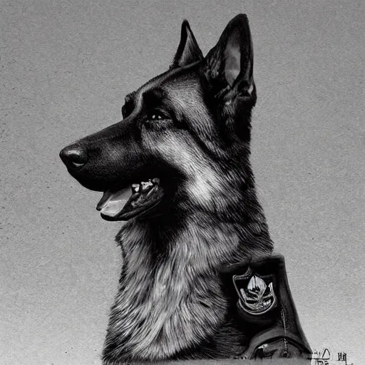 Image similar to German Shepherd Police Officer, digital art, artstation, very detailed, award winning, Furry Art,