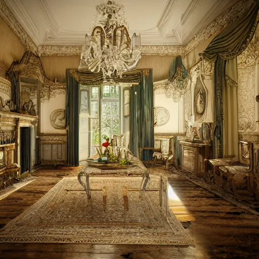 Prompt: The interior of a decorated country house, photo realistic, well detailed, 8k