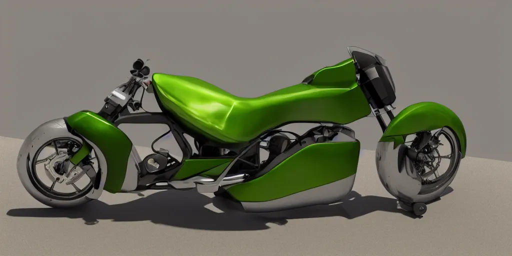 Image similar to a motorbike in the shape an avocado!, vehicle concept photo!!, 8k!!,amazing quality!!! Unreal engine 5!!! Studio lighting!!! Cinema 4D!! Parking garage lighting! Real life picture!!