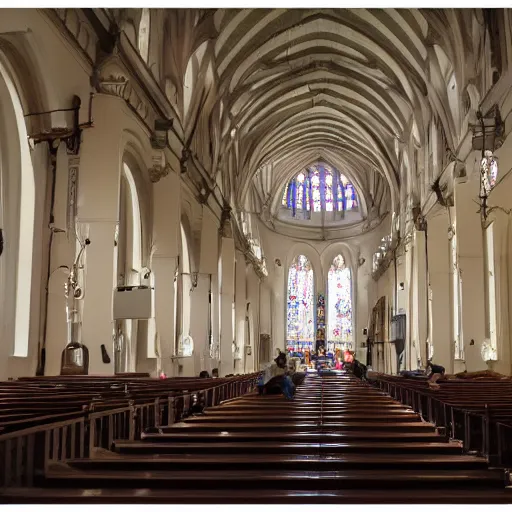 Prompt: people in church in san fransisco