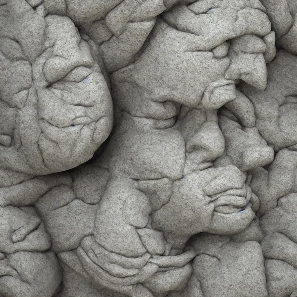Prompt: hand-made 4D stone sculpture of a human head, abstract, detailed texture, dynamic light, shadows