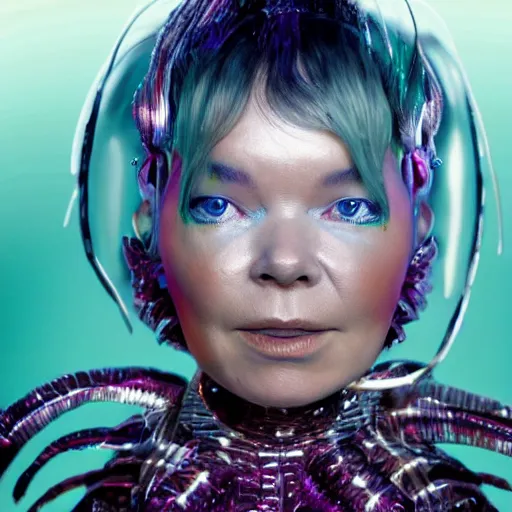 Image similar to bjork as an alien visitor to a new world, delivering musical artistry never before heard or seen