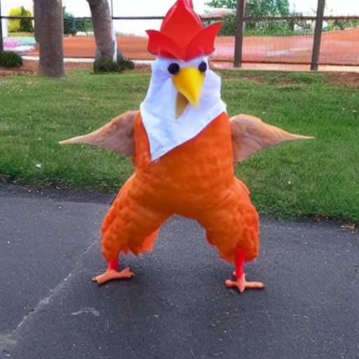 Image similar to chicken dressed as an inmate