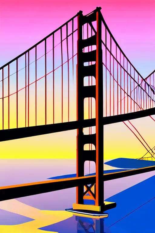 Image similar to minimalist boho style art of colorful golden gate bridge at sunrise, illustration, vector art