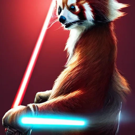 Image similar to Red Panda jedi warrior, artstation, cgsociety, award-winning, masterpiece, stunning, beautiful, glorious, powerful