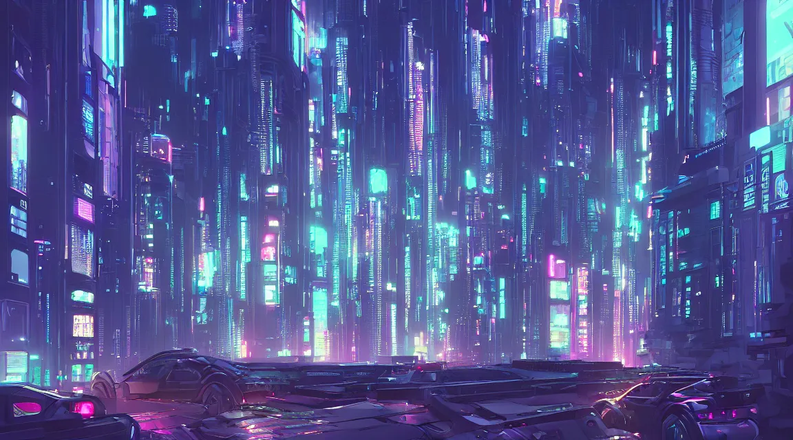 Image similar to street view of futuristic cyberpunk city at night, retro. james gilleard. cyberpunk art by stephan martiniere, cgsociety, ring towers, line art, retrofuturism, futuristic, zaha hadid, beeple