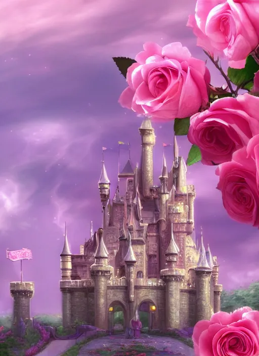 Prompt: fantasy castle full of pink roses, hd wallpaper, anime style