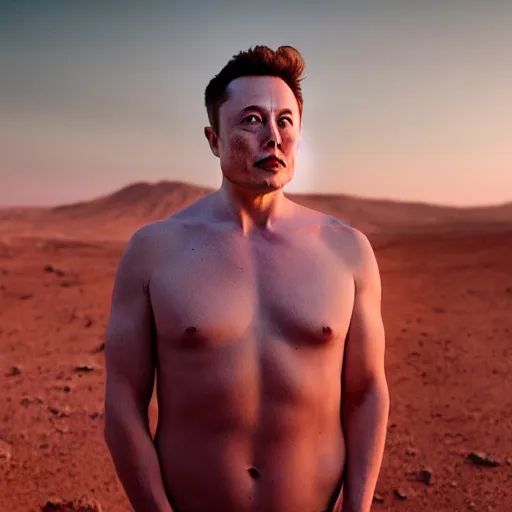 Prompt: Elon Musk on Mars in a hot tub, grungy, unkept hair, glowing eyes, modelsociety, radiant skin, huge anime eyes, RTX on, perfect face, directed gaze, intricate, Sony a7R IV, symmetric balance, polarizing filter, Photolab, Lightroom, 4K, Dolby Vision, Photography Award