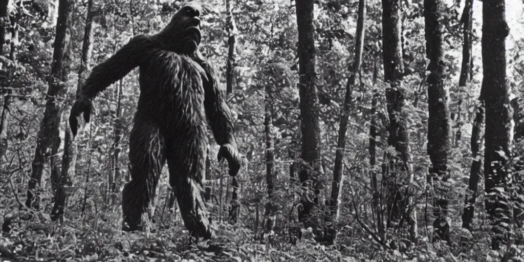 Prompt: the 1967 Patterson photo of Bigfoot from another angle,