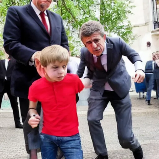 Prompt: melenchon is spanking a kid version of macron, by esao andrew