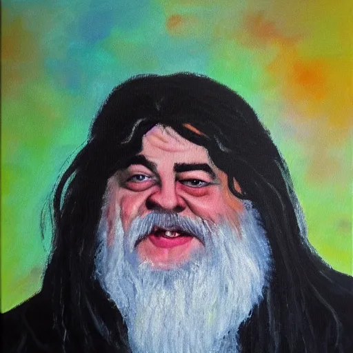 Image similar to thin happy hagrid oil painting