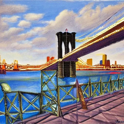 Image similar to symbolic view along the brooklyn bridge, by joseph stella