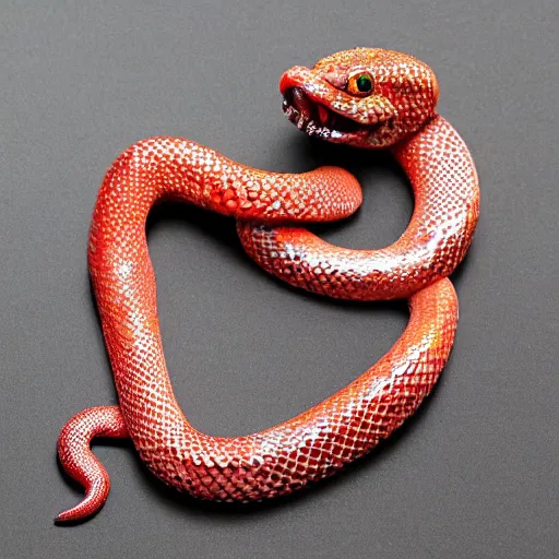 Image similar to red crystal snake with an open mouth and crystal fangs, highly detailed, fantasy, dnd