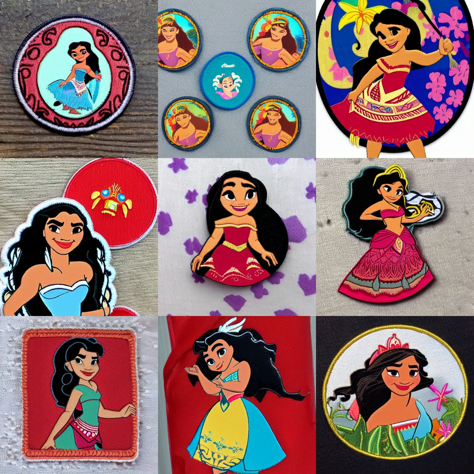 Image similar to disney's princess, moana, patch, fabric crest, textile patch, macro, detailled, i'm not selling those