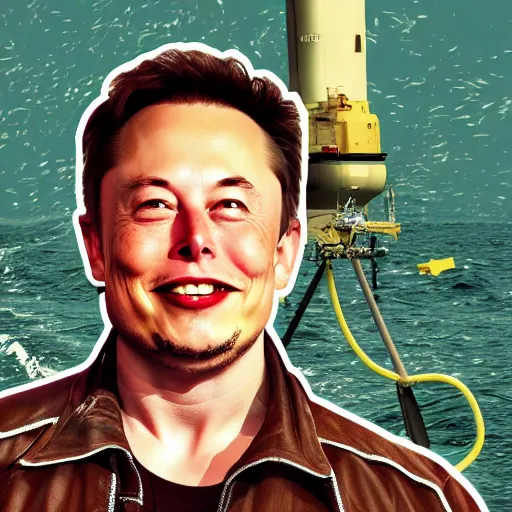 Image similar to a elon musk in the middle of the sea in the style of digital art