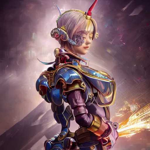 Image similar to studio portrait of lawful good colorful female holy mecha paladin absurdly beautiful, elegant, young sensual graceful woman, ultrafine hyperrealistic detailed face illustration by kim jung gi, irakli nadar, intricate linework, sharp focus, bright colors, matte, octopath traveler, final fantasy, unreal engine highly rendered, global illumination, radiant light, intricate environment