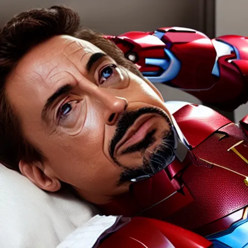 Prompt: iron man lying in a hospital bed getting treatment from doctor house