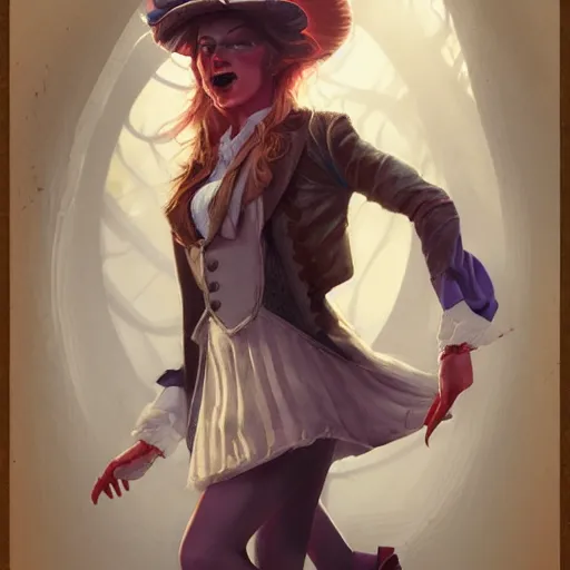 Image similar to realistic, full body portrait, scantily dressed female mad hatter, by Jordan Grimmer and greg rutkowski, crisp lines and color,