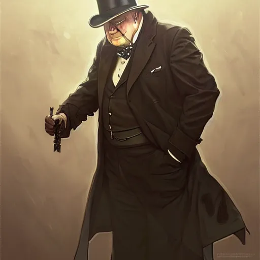 Image similar to Winston Churchill from Fullmetal Alchemist, fantasy, intricate, elegant, highly detailed, digital painting, artstation, concept art, matte, sharp focus, illustration, art by Artgerm and Greg Rutkowski and Alphonse Mucha