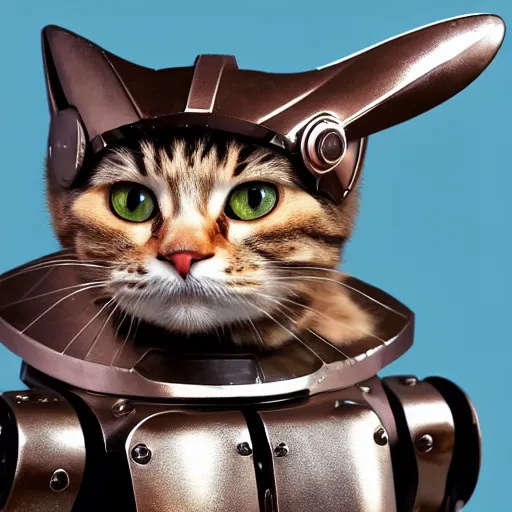 Image similar to Huckle Cat in robot armor