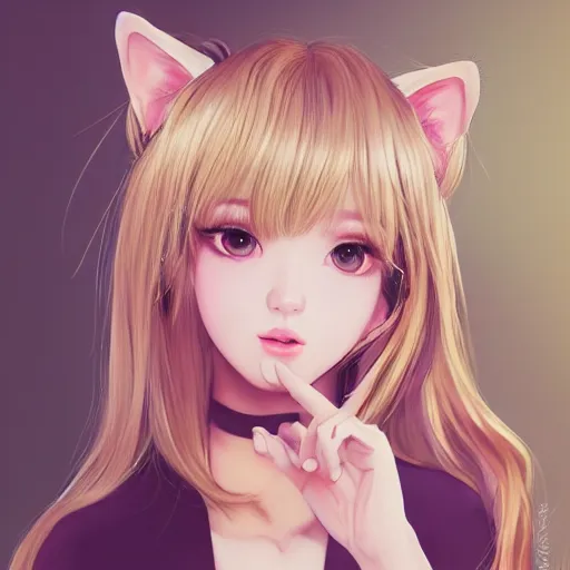 Image similar to realistic beautiful gorgeous natural cute Blackpink Lalisa Manoban blonde hair cute fur blonde cat ears in maid dress outfit golden eyes artwork drawn full HD 4K highest quality in artstyle by professional artists WLOP, Taejune Kim, Guweiz, ArtGerm on Artstation Pixiv