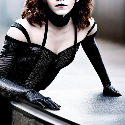 Prompt: Emma Watson as Catwoman, Sony A7R III, 1/2000sec at f/5.6, ISO 1600, 90mm, 8K, RAW, symmetrical balance, Dolby Vision, Aperture Priority