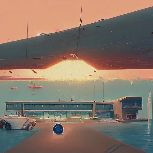 Image similar to yachting club by simon stalenhag