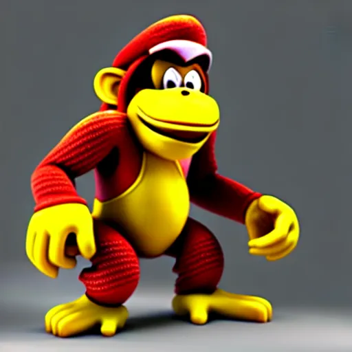 Image similar to Donkey Kong slipping on a banana, 3D render