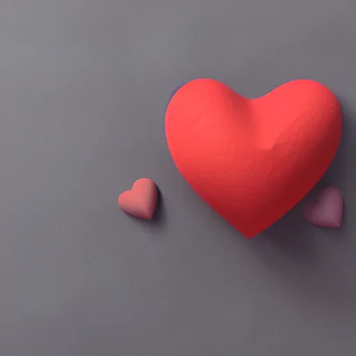 Image similar to 3d render of a red clay heart shape in the middle of a gray sheet of paper, range of pastel colors on the left side