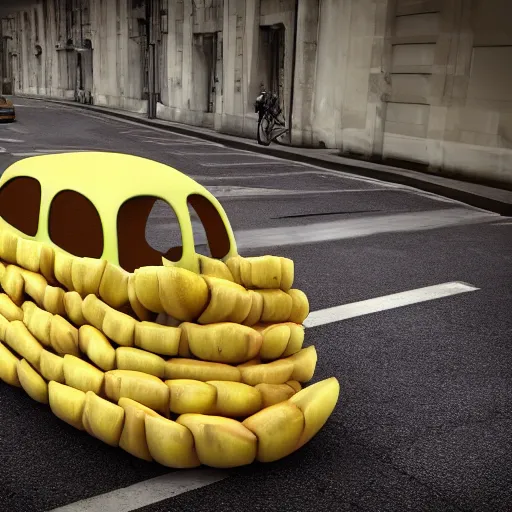 Prompt: car made of bananas, photorealistic, surreal