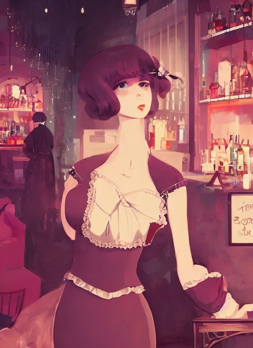 Image similar to a beautiful woman in 1920\'s flapper style fashion, speakeasy bar background, 4k, anime key visual, lois van baarle, ilya kuvshinov, rossdraws, artstation