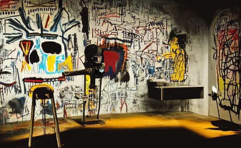 Image similar to photograph of basquiat skull machine perfect composition masterpiece dramatic lighting