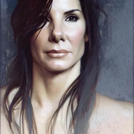 Prompt: hyperrealist portrait of sandra bullock. by jeremy mann and alphonse mucha, fantasy art, photo realistic, dynamic lighting, artstation, poster, volumetric lighting, very detailed faces, 4 k, award winning