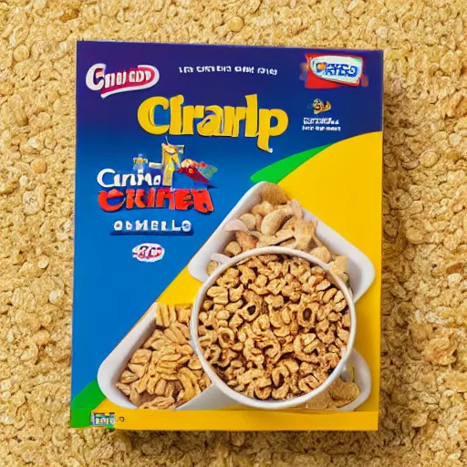 Image similar to cereal box for captain cricket breakfast cereal, product photography, 8 k