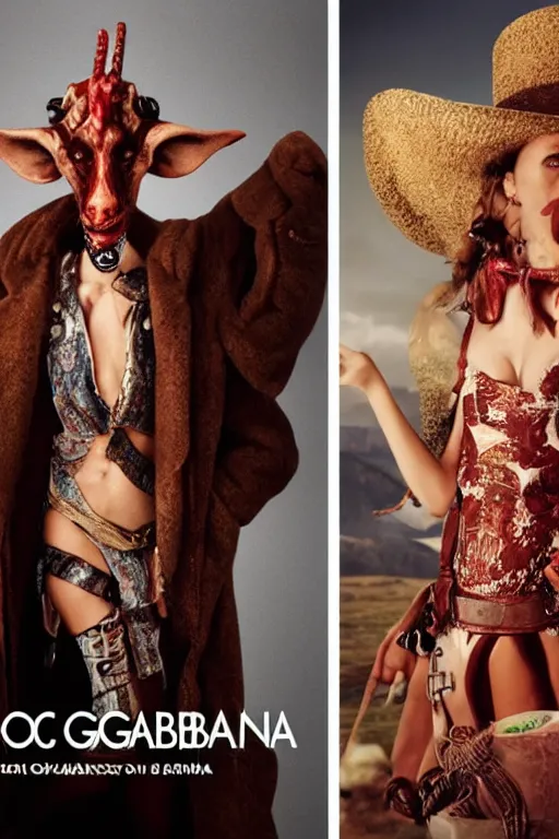 Image similar to dolce & gabbana campaign featuring jar jar binks as a female cowgirl, long eyeslashes, huge juicy lips, big seductive eyes, shot by mario testino, realistic vfx simulation