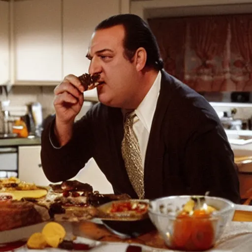 Prompt: tony soprano eating carmela soprano