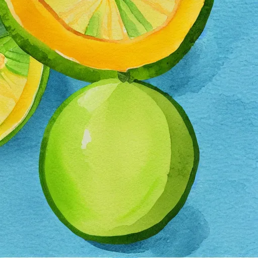 Prompt: hd retro illustration of watermelons and lemons, inspired by watercolor painting masterpieces