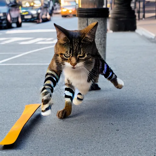 Prompt: an cat skateboarding in NYC, 4k