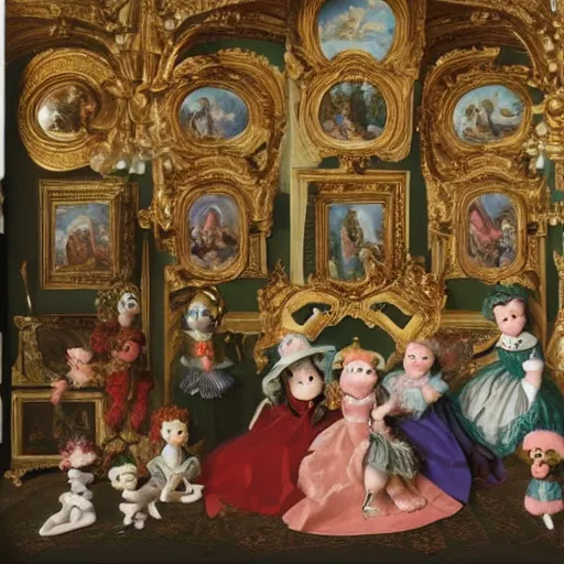 Image similar to muppet babies during the baroque era, highly detailed, color restoration, high - res