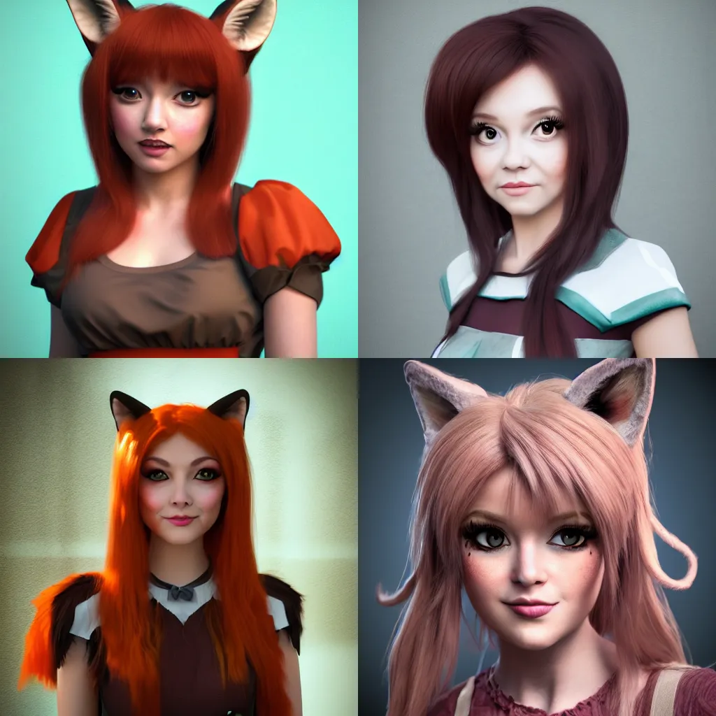 Prompt: portrait of a cute-fox-cosplayer-girl, CGI 8k
