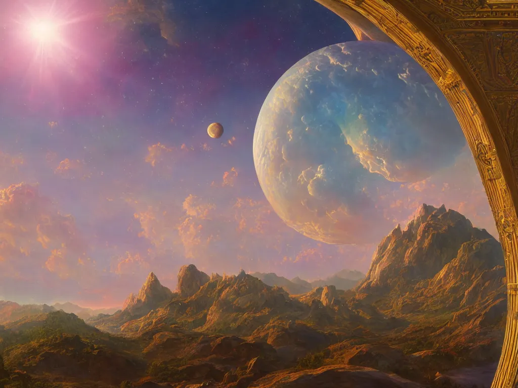 Prompt: The universe is a spheroid region 705 meters in diameter, 3d render, Sunlight Study, by Frederic Edwin Church!!! and ((((Lisa Frank)))), Art Nouveau, 8k, extreme detail, sharp focus, octane render