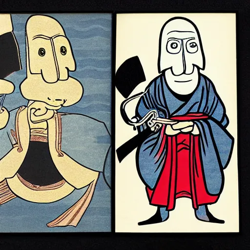 Image similar to squidward as Samurai Ukiyo-e style