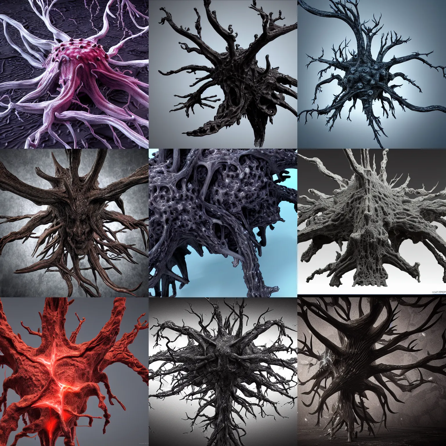 Prompt: demonic core, neuron dendritic monster, hyperrealistic, hyperdetailed, vray