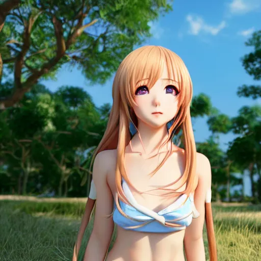 Image similar to ichinose honami, Render of a very beautiful 3d anime girl, long hair, hazel eyes, cute freckles, full round face, short smile, cute sundress, golden hour, serene beach setting, medium shot, mid-shot, highly detailed, trending on Artstation, Unreal Engine 4k