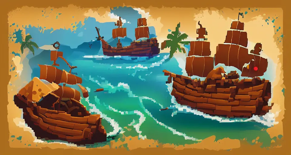 Prompt: pixel art, painting treasure on sea of thieves game smooth median photoshop filter cutout vector, artstation