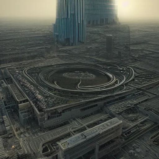 Image similar to the largest building in the world seen from a distance, intricate artwork by tooth wu and wlop and beeple, octane render, hyper realism, 8 k