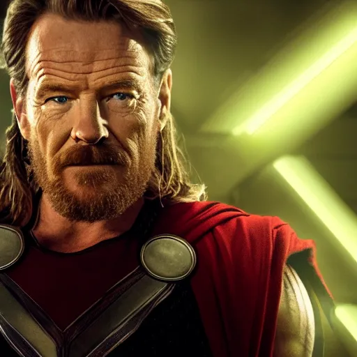 Image similar to bryan cranston as thor, cinematic lighting, hd 4k photo